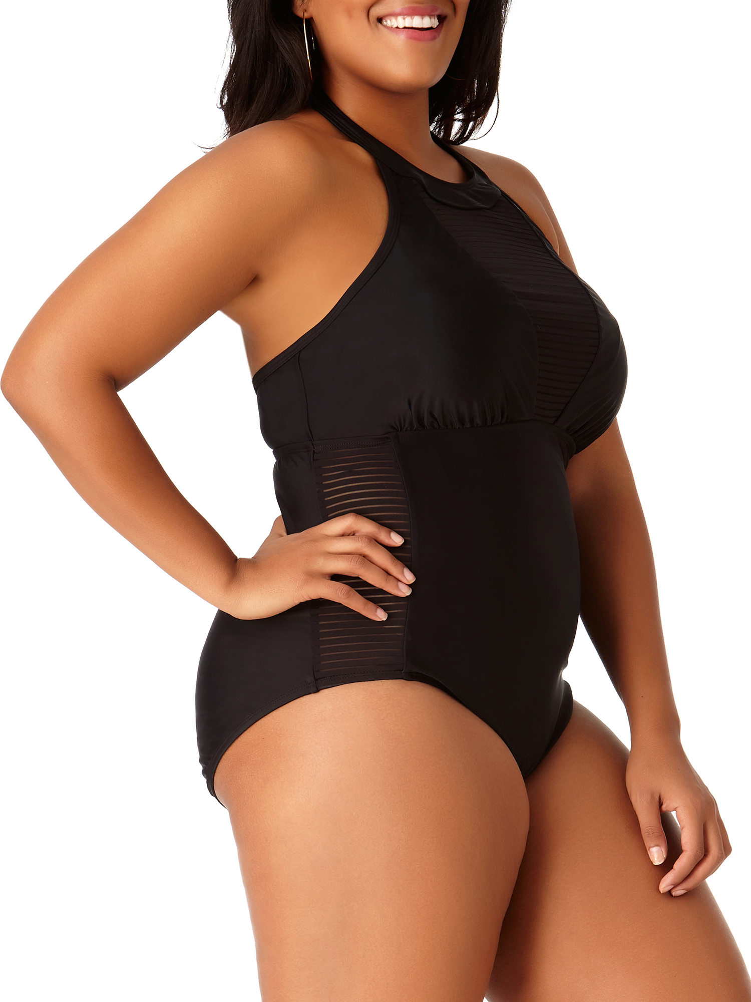 Women's Plus-Size Shadow Stripe Mesh One-Piece Swimsuit