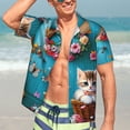 thumbnail image 5 of KLL Men's Hawaiian Shirt Short Sleeve Button Down Beach Shirts-Whimsical Cats and Flowers Scene, 5 of 5