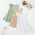 thumbnail image 4 of FLMEI Kids Toddler Girls Dresses Cotton Dress Solid Color Linen Ruffle Sleeveless 2-6Years Baby Casual Party Dresses, 4 of 8