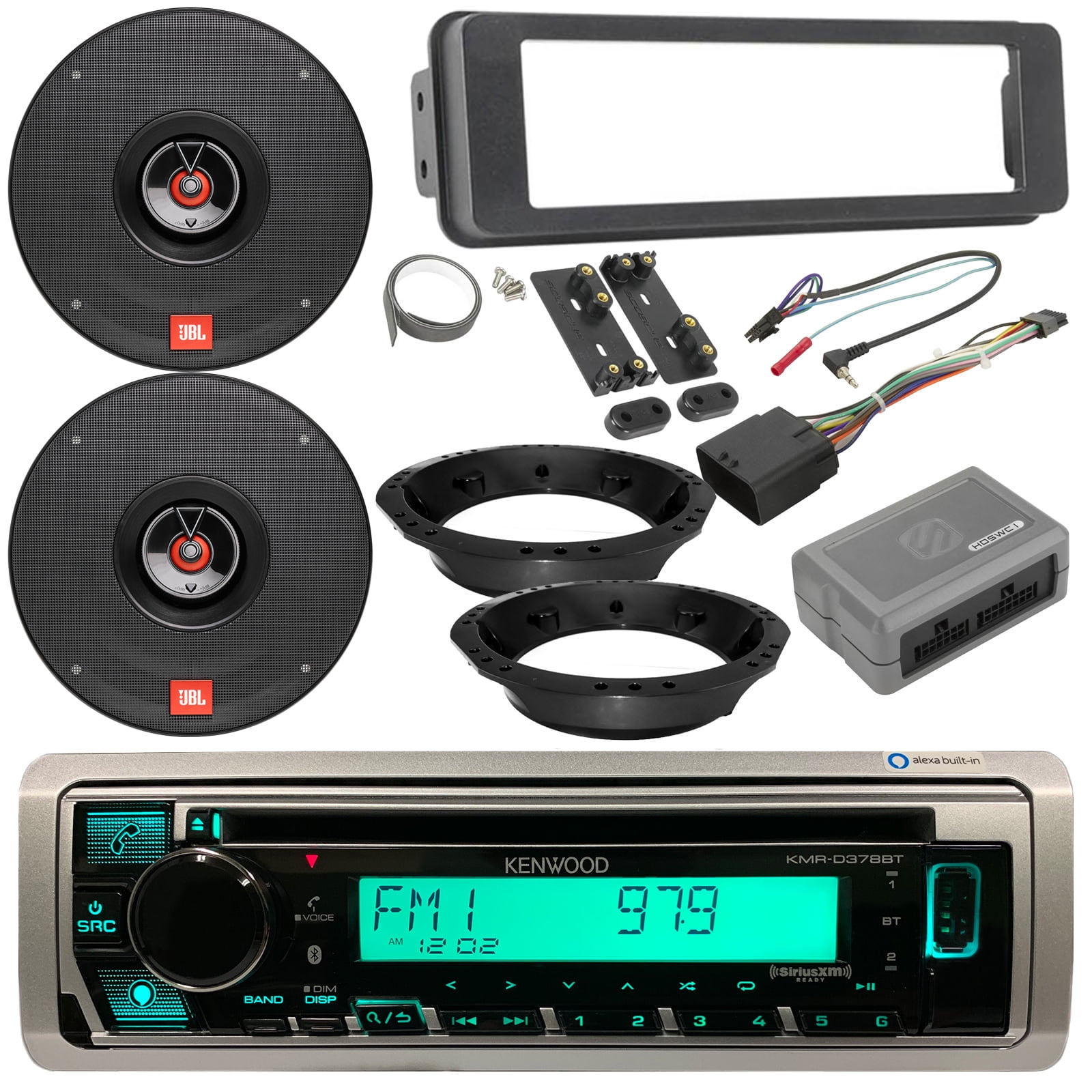 FLHT Harley Dash Kit 6.5" Kenwood Speakers/Adapters JVC Bluetooth USB Stereo