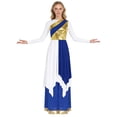 thumbnail image 4 of Aislor Women's Liturgical Worship Praise Dance Costume Long Sleeve Irregular Dress with Wide Leg Pants Blue Dress with Pant M, 4 of 7