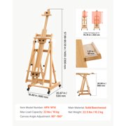 KFFKFF Studio H-Frame Easel for Artists, Supports One or Two Canvases up to 78.74 Inches, Adjustable Height and Angle, Foldable Design with Swivel Wheels, Crafted from Solid Beech Wood,Natural Finish