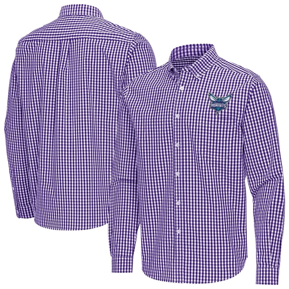 Men's Antigua Purple Charlotte Hornets Ellis Woven Tri-Blend Button-Down Shirt