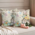 thumbnail image 2 of Retro Easter Bunny Outdoor Waterproof Pillow Covers, Spring Easter Eggs Floral Botanical Decorative Square Throw Pillowcase Sofa Cushion Sham for Patio/Couch/Chair, 26"x26" 2 Pack, 2 of 8