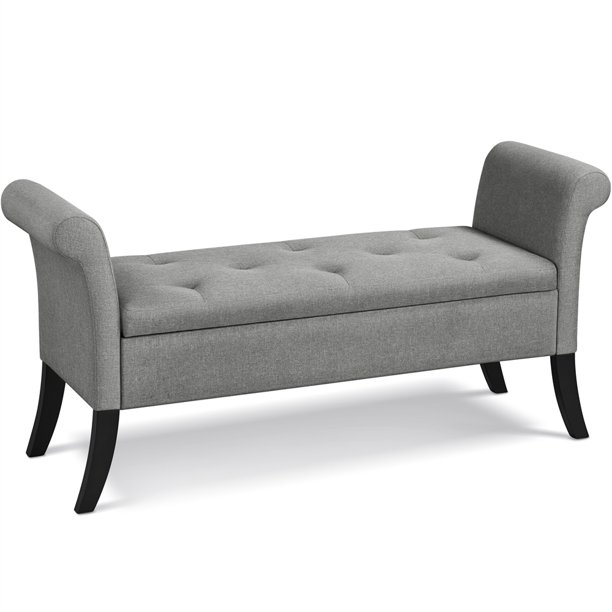 Easyfashion On Tufted Ottoman Storage Bench With Rolled Arms Light Gray Fabric Com Easyfashion On Tufted Ottoman, Tufted Storage Bench With Arms