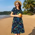 thumbnail image 4 of Cauagu Dinosaur Print Summer Dresses for Women 2025 Loose Short Sleeve Casual Sundresses with Pockets, 4 of 6