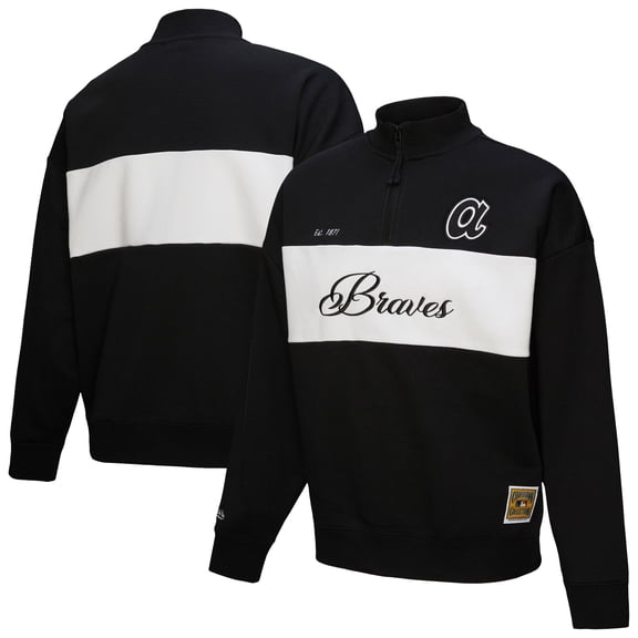 Women's-Mitchell & Ness Black Atlanta Braves Cooperstown Collection Quarter-Zip Pullover Top