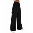 thumbnail image 2 of Women'S Plus Size Drawstring Running Sweatpants Loose Fit Wide Leg Pure Color Athletic Trousers Black L, 2 of 8