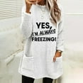 thumbnail image 2 of Women Sherpa Fleece Tunic Top Crew Neck Comfy Thermal Pullover Sweater Pockets Letter Print Long Top for Leggings (S, White), 2 of 4
