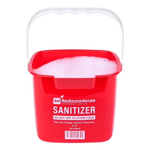 Restaurantware-RW Clean 8 Quart Cleaning Buckets, 10 Detergent Square Bucket - With Measurements, Built-In Spout And Handle, Red Plastic Utility Buckets, For Home Or Commercial Use,