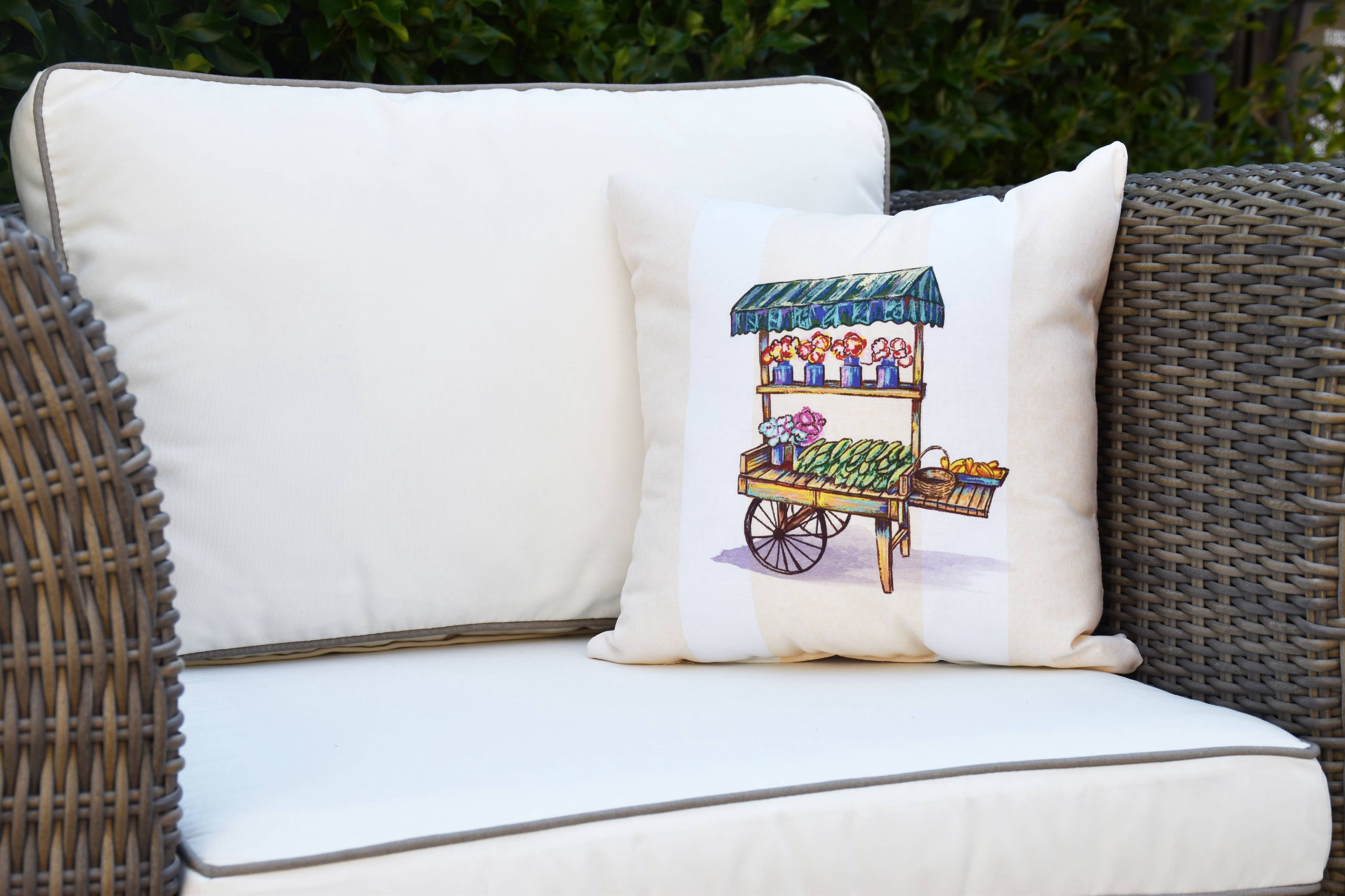 Simply Daisy, 16" x 16" Veggie Cart Outdoor Pillow, Yellow