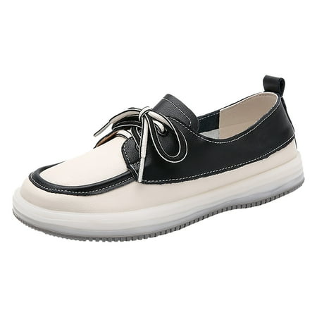 OJSFQUFP Womens Shoes Women Fashion Trend Leather Soft Casual Leather Shoes Women Casual Shoes Work Flats Office Shoes Work Flats Black 39