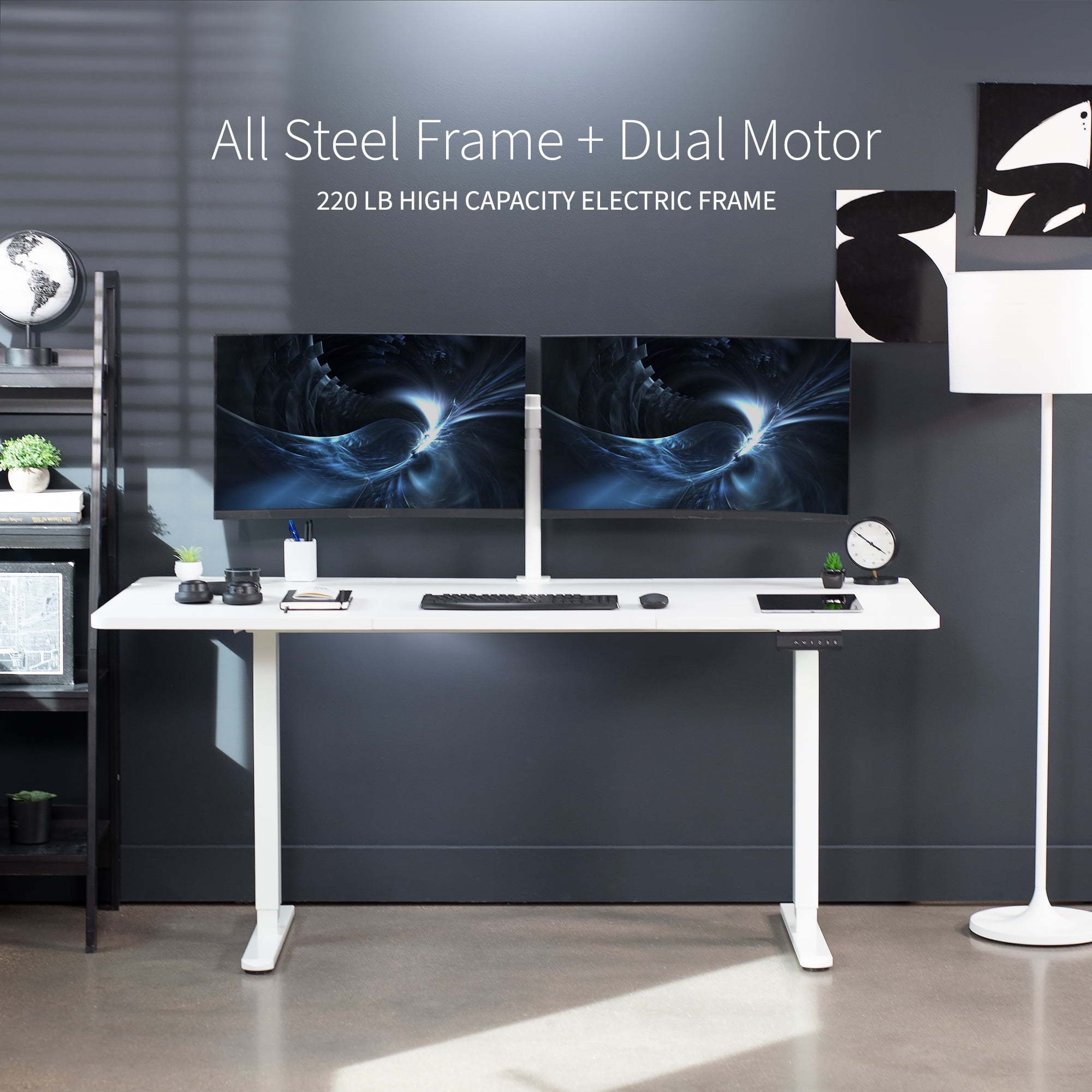 VIVO Electric Dual Motor 71” x 30” Standing Desk, White Top, White Frame