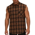 thumbnail image 2 of BLTIBY Men's Sleeveless Plaid Tank Tops Button Down Casual Cowboy Vest Shirts with Pockets Brown M, 2 of 9