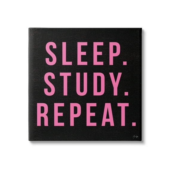 Stupell Industries Sleep Study Repeat Black & Pink Student Typography Canvas Wall Art, 36 x 36, Design by Yass Naffas Designs