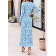 thumbnail image 6 of PRETTYGARDEN Women's Formal Maxi Floral Dresses with Slit Long Sleeve Ruffle Hem, Elegant Outfit for Wedding Guest & Cocktail Party, Bodycon Crewneck Mesh Dresses, Fall Fashion, 6 of 8