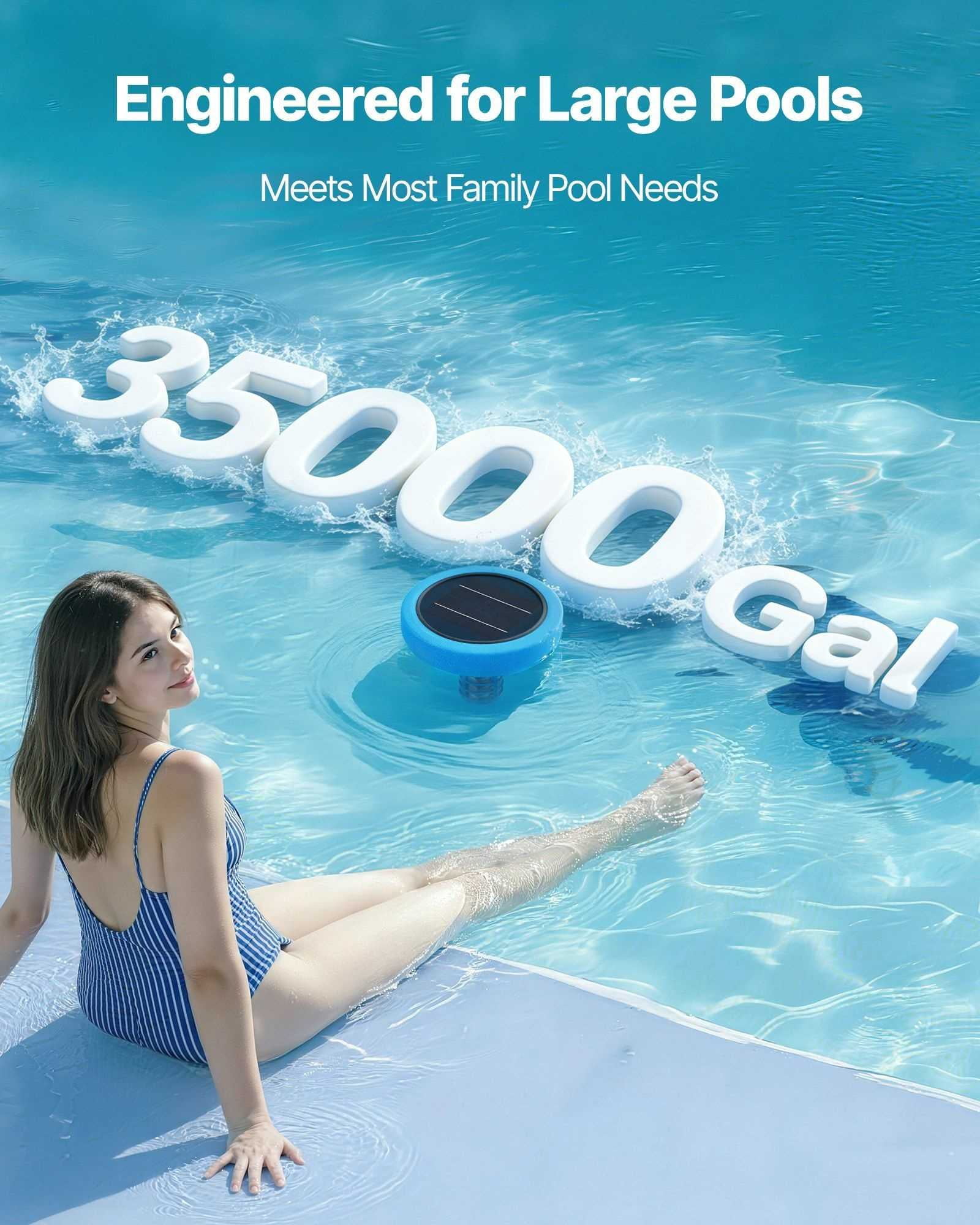 Solar Pool Ionizer, 35000 Gal, Floating Water Purifier, Chlorine Free, Copper Anode, Pool Cleaner for Spas & Swimming Pools