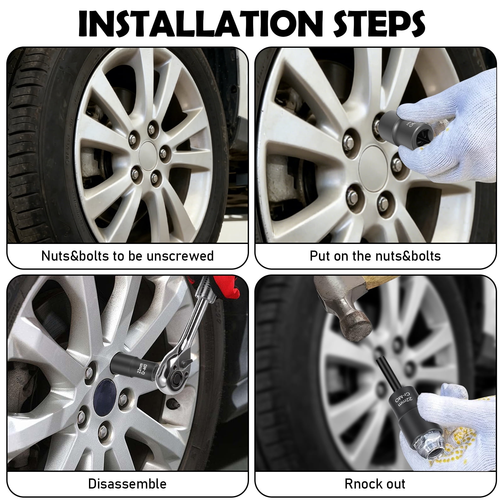 AEVXKHI 9PCS Lug Nut Extractor Set, 1/2" Drive Impact Bolt Remover Socket Tool, Wheel Lock Removal Kit, Easy Out Extractor Set for Damaged, Frozen, Rusted, Rounded-Off Bolts