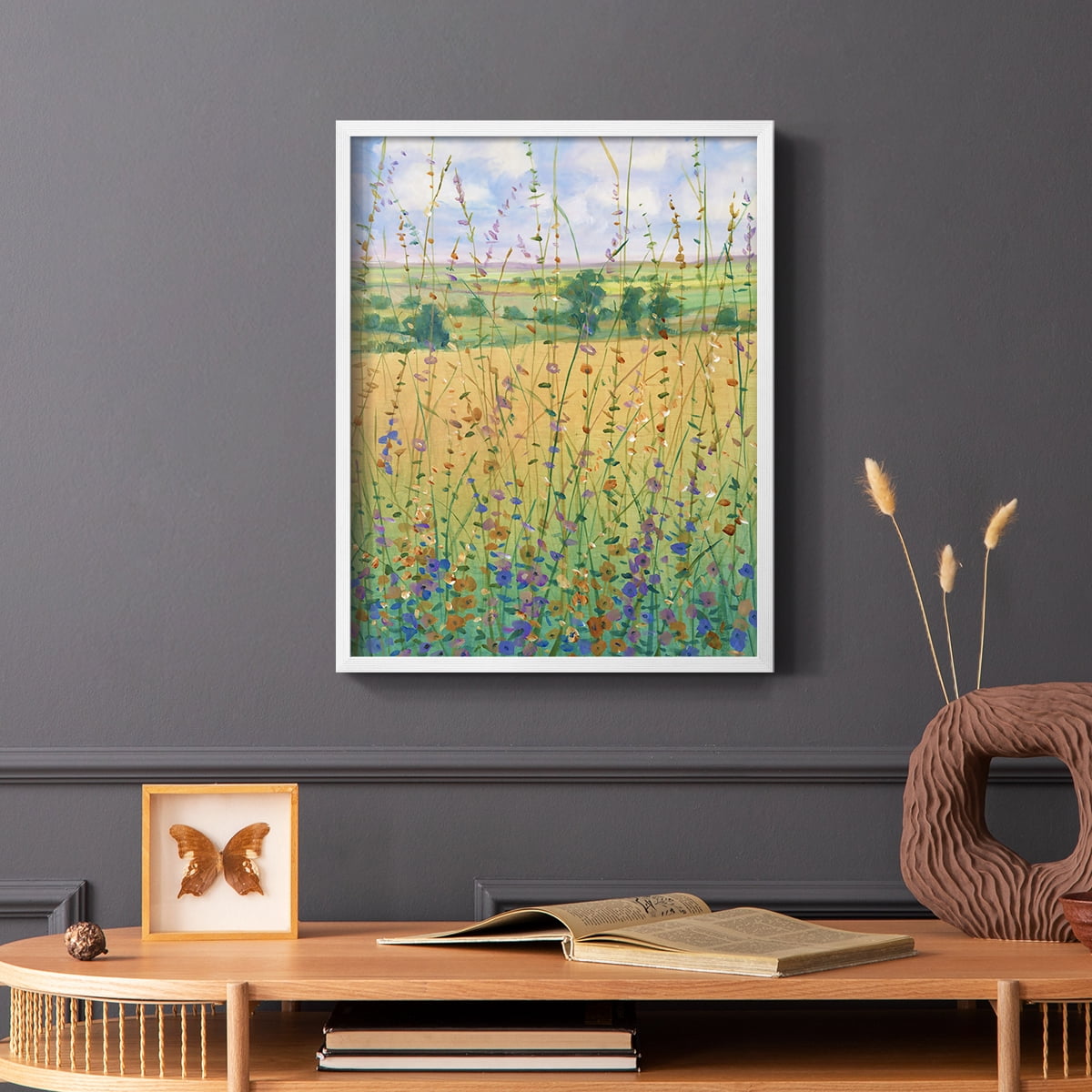 Wildflower Path II Framed Print - Solid Wood in Single Picture Frame Solid Wood 2 Framed Print
