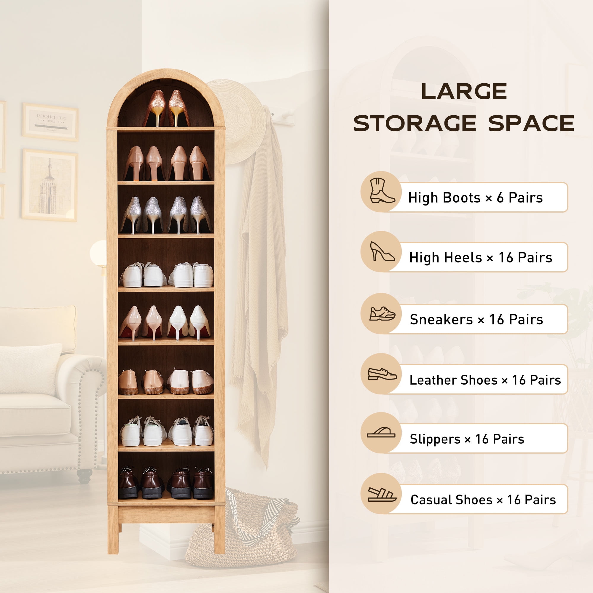 SinCiDo Arched Bookshelf, 8-Tier Open Shelf Bookcase, Medium Density Fiberboard