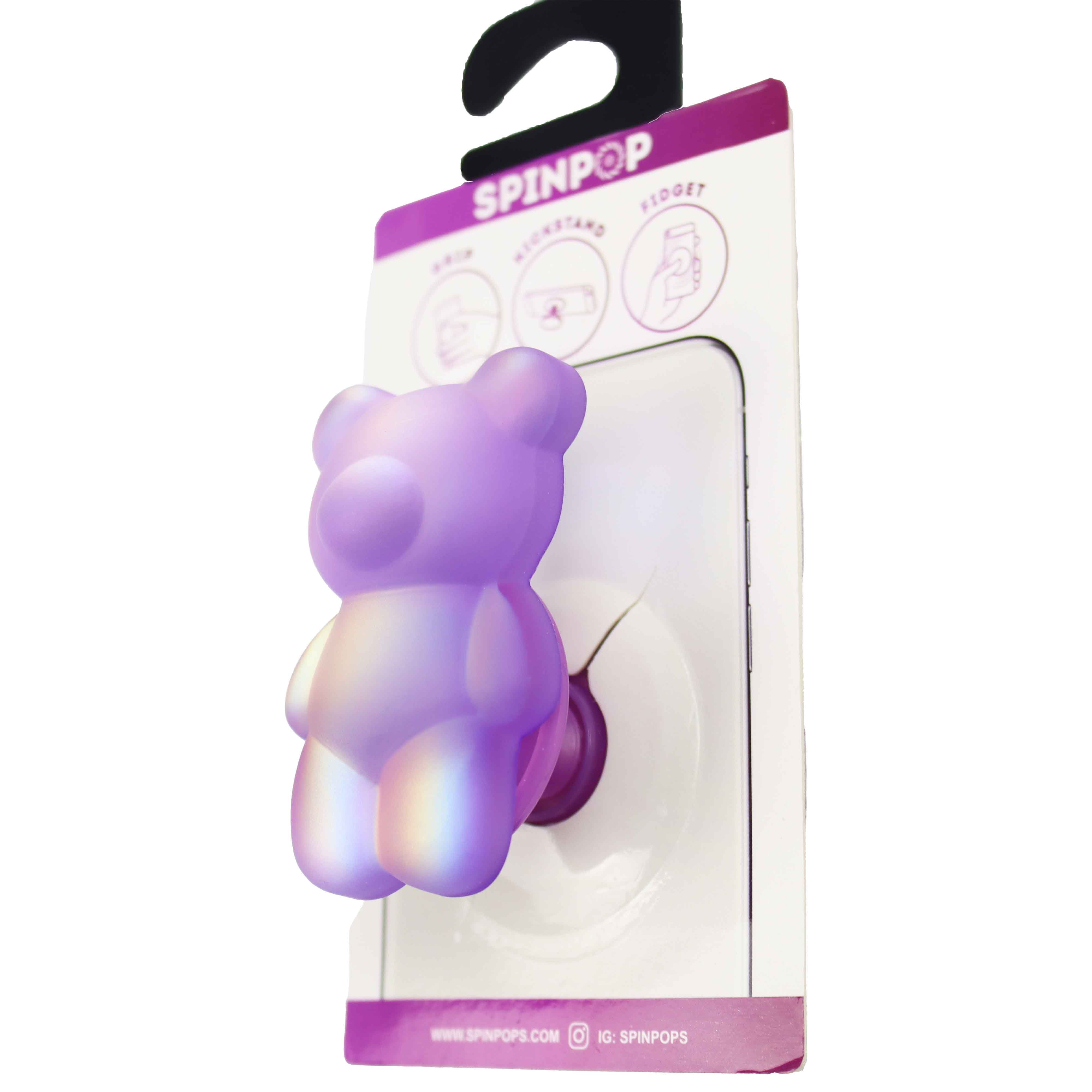 SpinPop Frosted Iridescent Purple Bear Phone Grip – Stylish & Secure Phone Accessory, SpinPop Frosted Iridescent Purple Bear Phone Grip