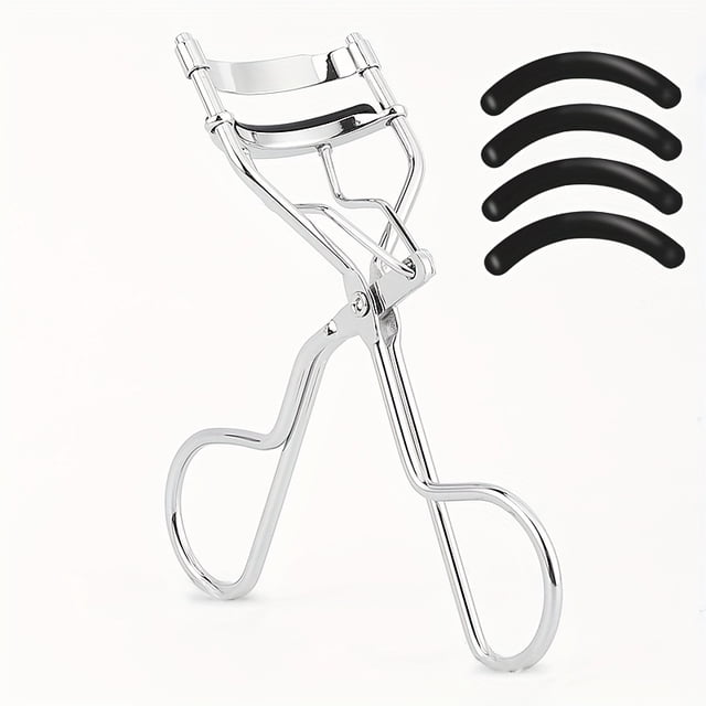 Portable Stainless Steel Professional Eyelash Curler Kit with 4 Replacement Rubber Strips
