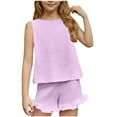 thumbnail image 2 of Clearance Gamivast Two Piece Sets for Girls Summer Sleeveless Shirts Casual Ruffle Ttrim Elastic Waisted Layered Shirts and Shorts Purple 12Y Vestidos De Verano Para Niña, 2 of 8