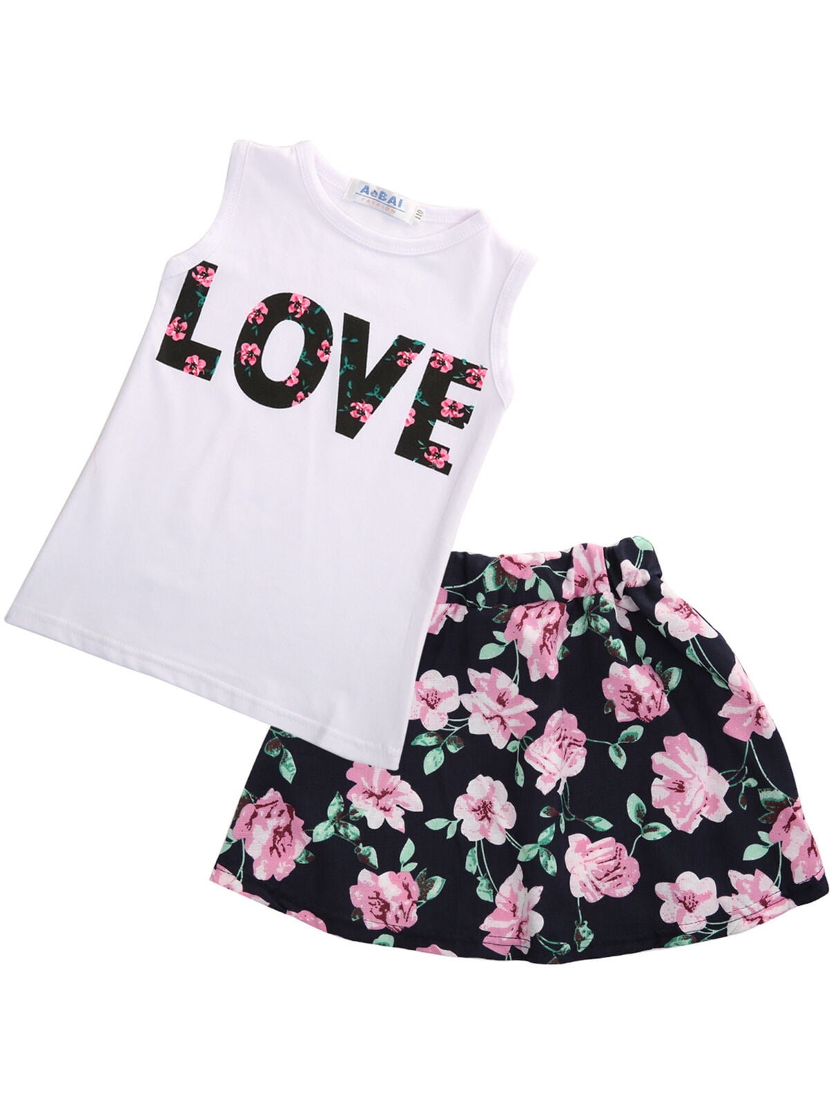 UK Baby Kids Girl Dress Tank Vest Tops T-Shirt Skirt Outfit Set Dresses Clothes 