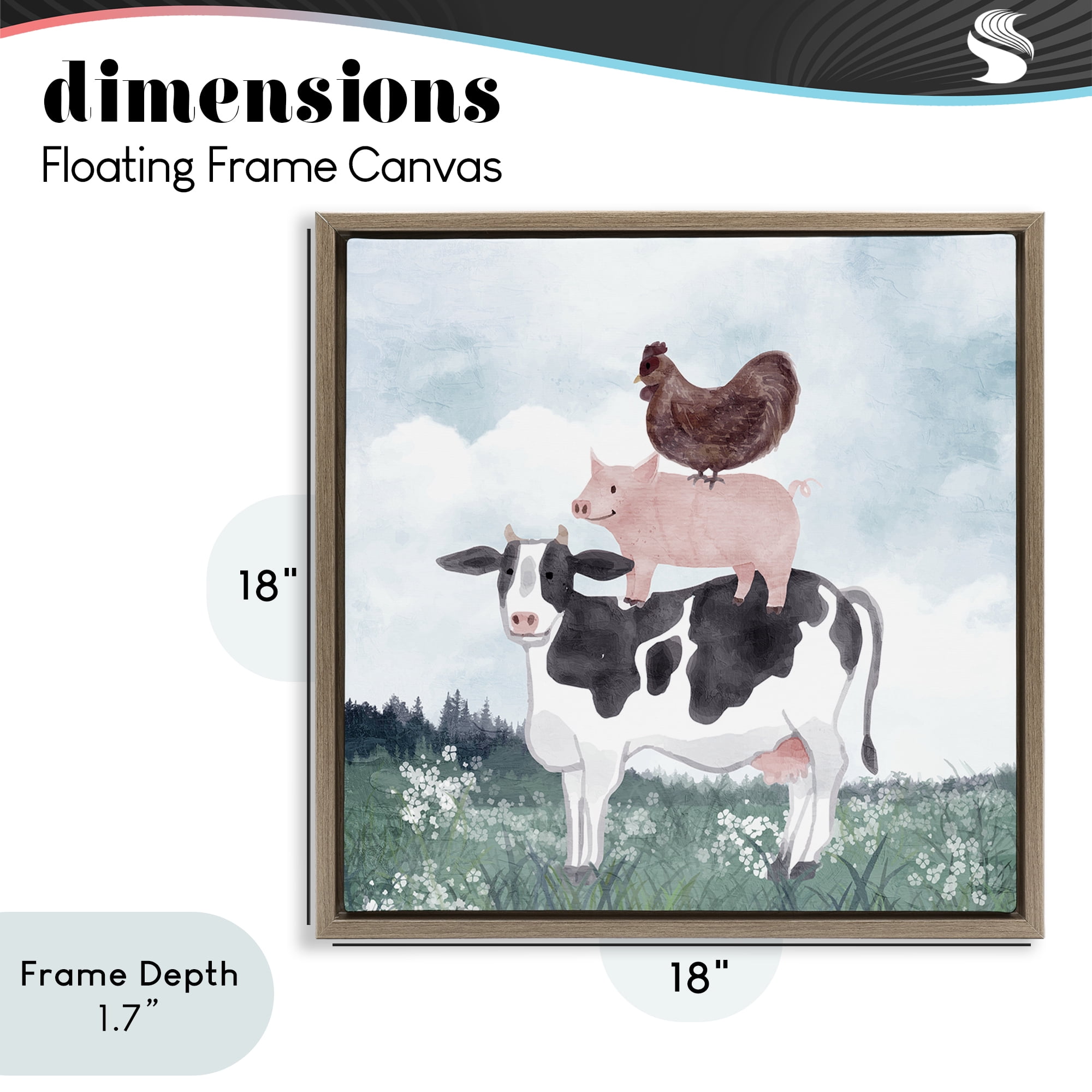 Stupell Industries Muted Stacked Farm Animals Brown Framed Floater Canvas Wall Art, design by Kim Allen