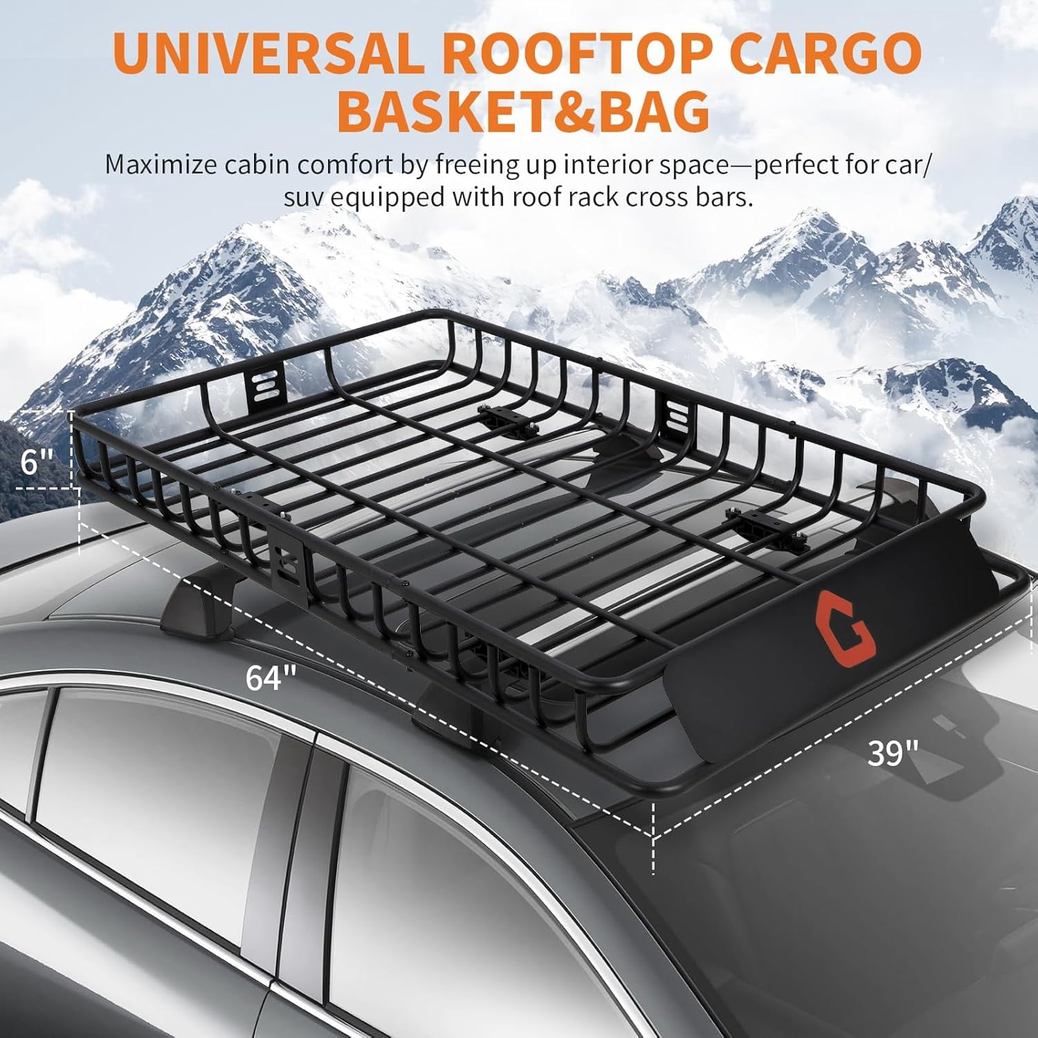 Mescukay 64" x 39" Roof Rack, Heavy Duty Car Rooftop Cargo Carrier Basket with Cargo Net, Luggage Holder Extension for Universal, Pick Up Trucks, 200 lbs Capacity