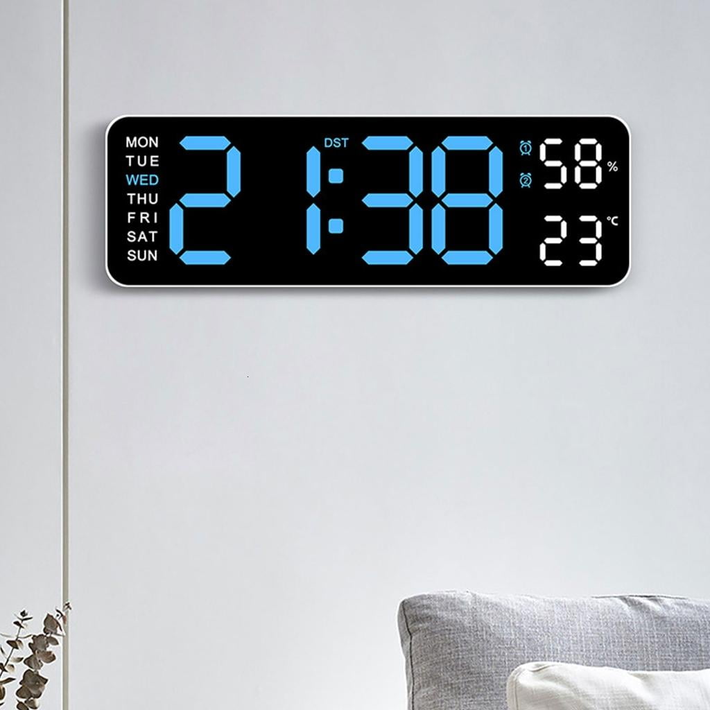 9Inch Digital Wall Clock LED Alarm Clock Large Display, 3 Level Brightness Adjustable with Calendar and Temperature