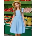 thumbnail image 3 of Arshiner Girls Summer Dresses Square Neck Ruffle Sleeve Tie Back A-Line Swing Casual Midi Dress with Pockets, 3 of 6