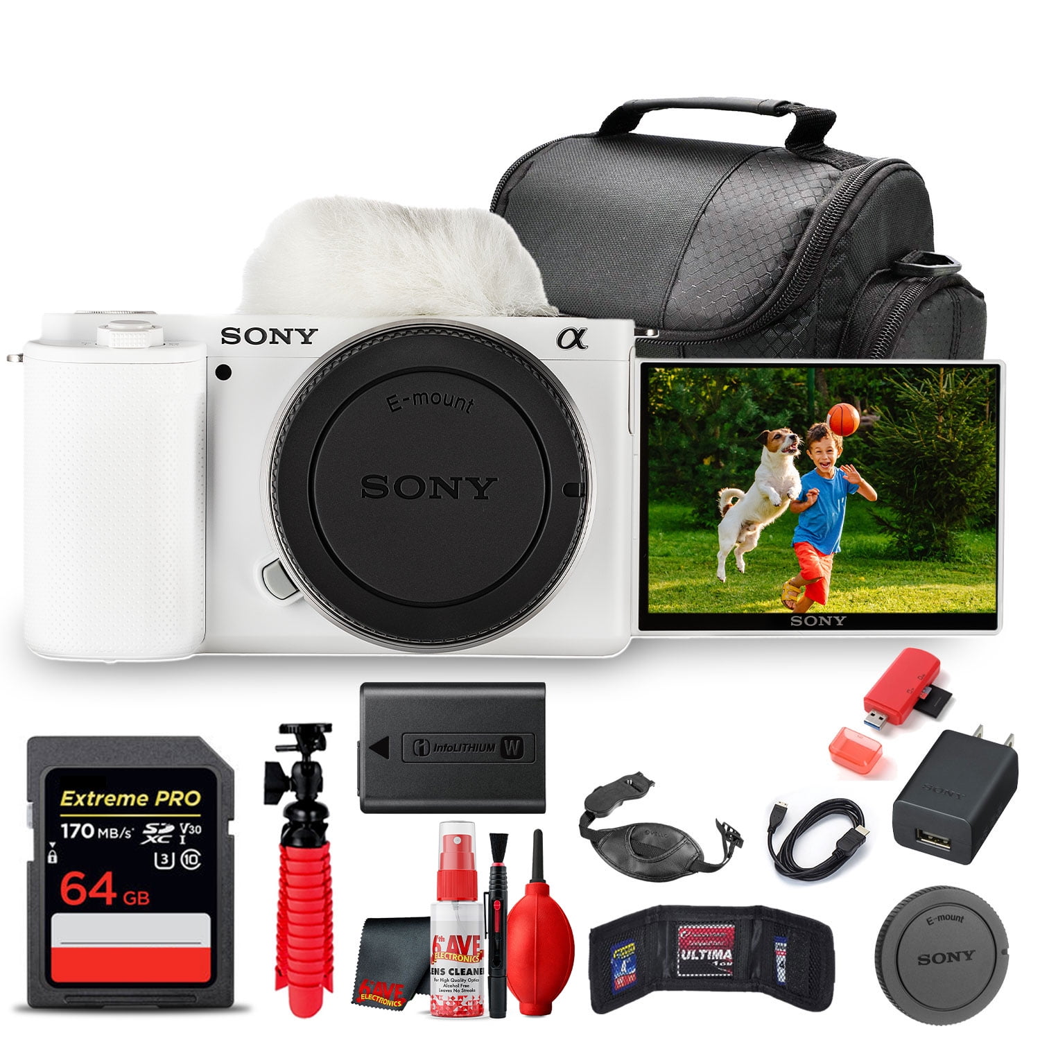 Sony ZV-E10 Mirrorless Camera Bundle + 64GB Card + Bag + Accessories (International Model)