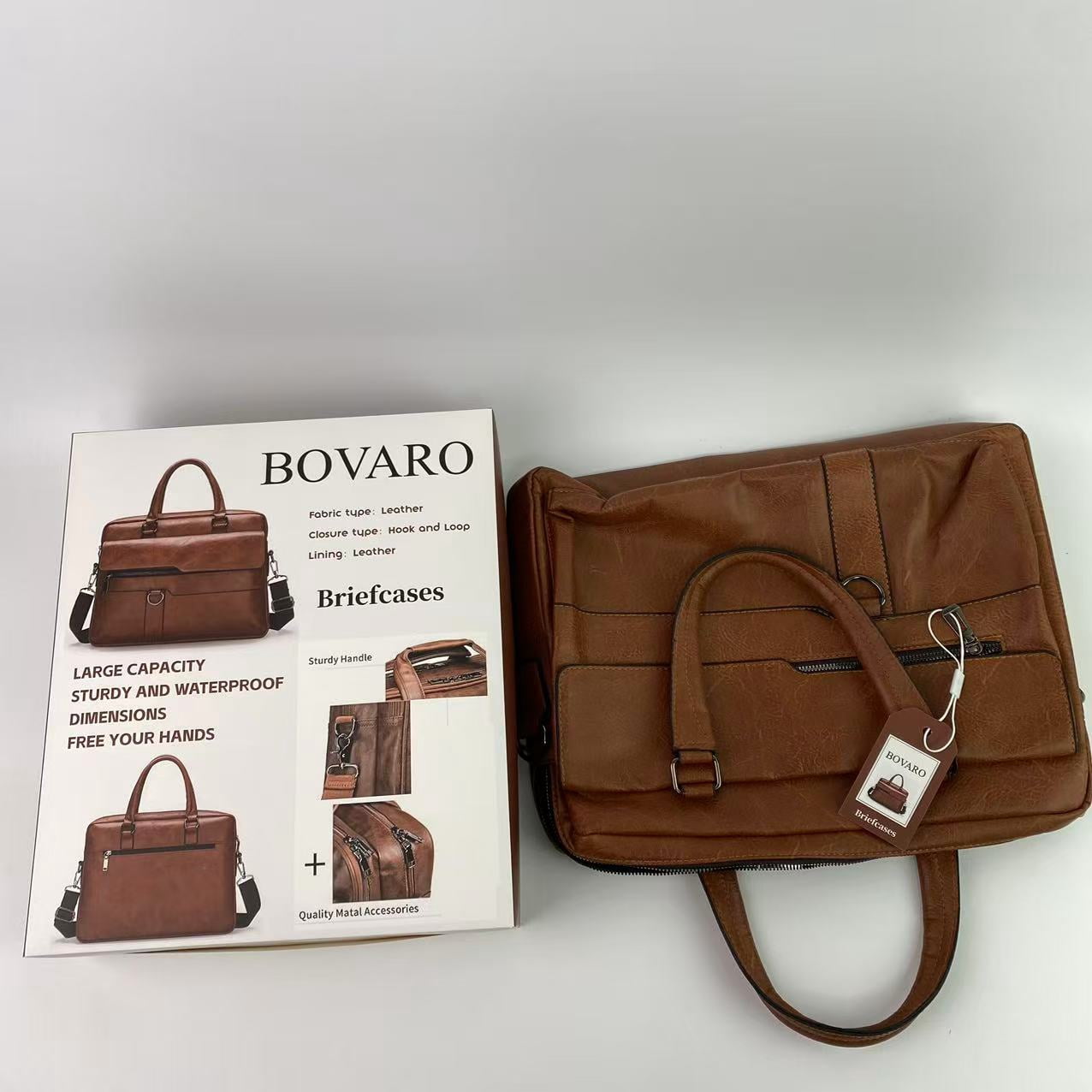 BOVARO Briefcases,Men's Business Travel Briefcase Leather Handmade Messenger Bags Laptop Bag