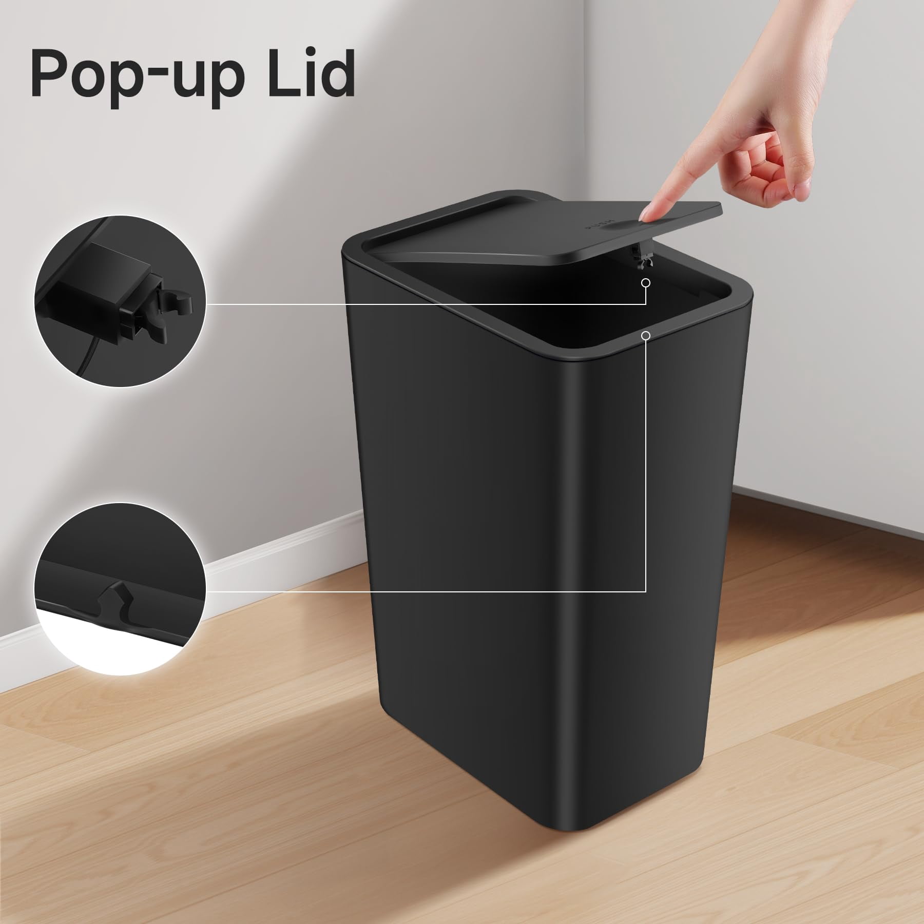 Garbage Can With Lid 4 Gallon/15 Liter Plastic Wastebasket 2 Pack Black