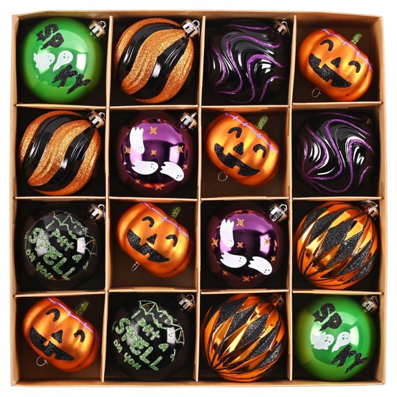 Valery Madelyn 16ct 3.15 inches Halloween Ball Ornaments, Shatterproof Pumpkin Ghosts Bat Hanging Halloween Decor, Scary Hallween Decorations Indoor