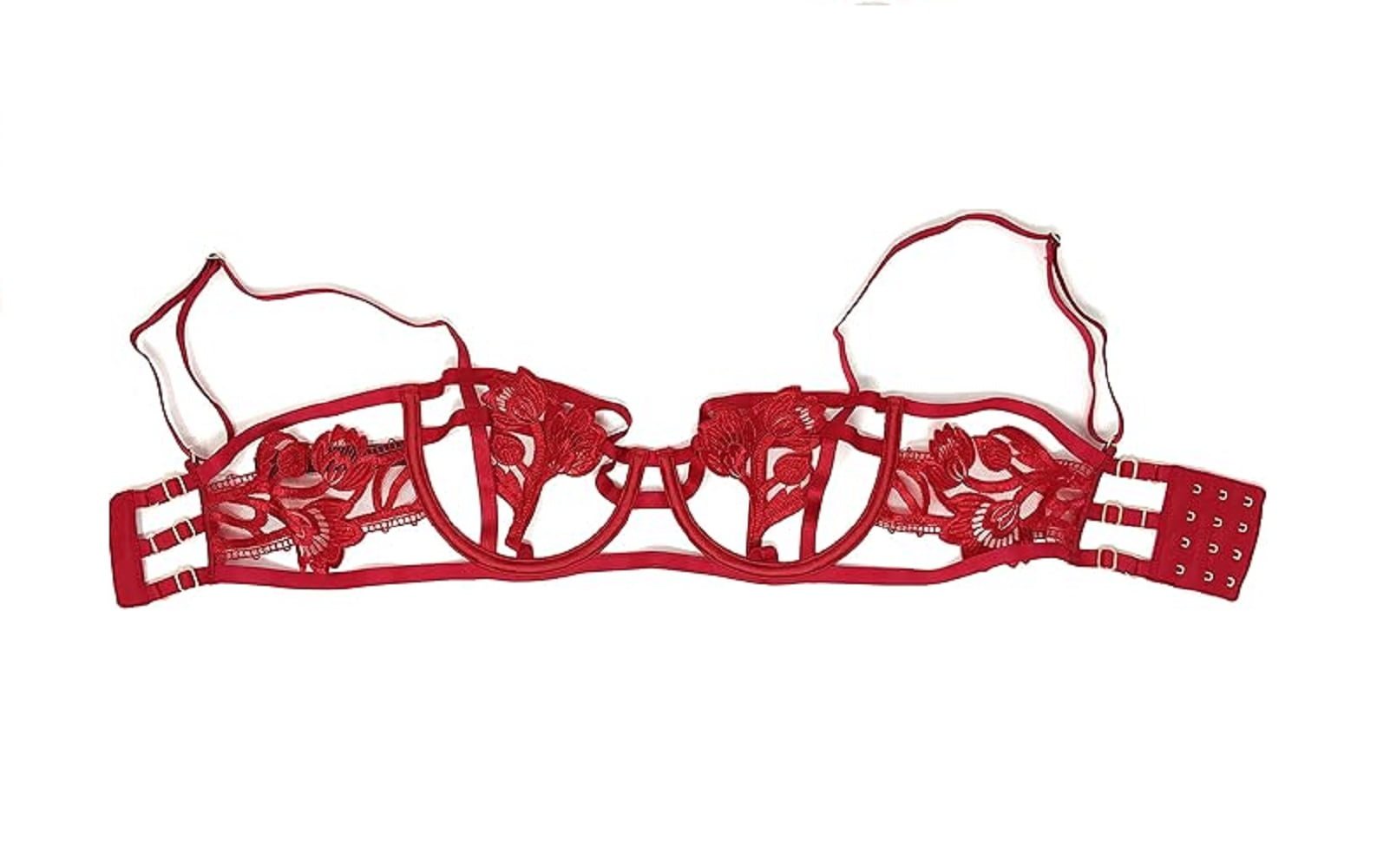 Victoria's Secret Very Sexy Strappy Unlined Balconet Bra Red Applique  Floral Cup Size 38D NWT 