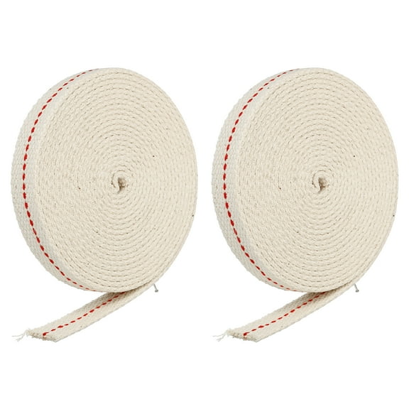 5/8 inch Flat Wide 3 Meter/10Ft Long Cotton Oil Lamp Wick with Red Stitch, 2 Roll
