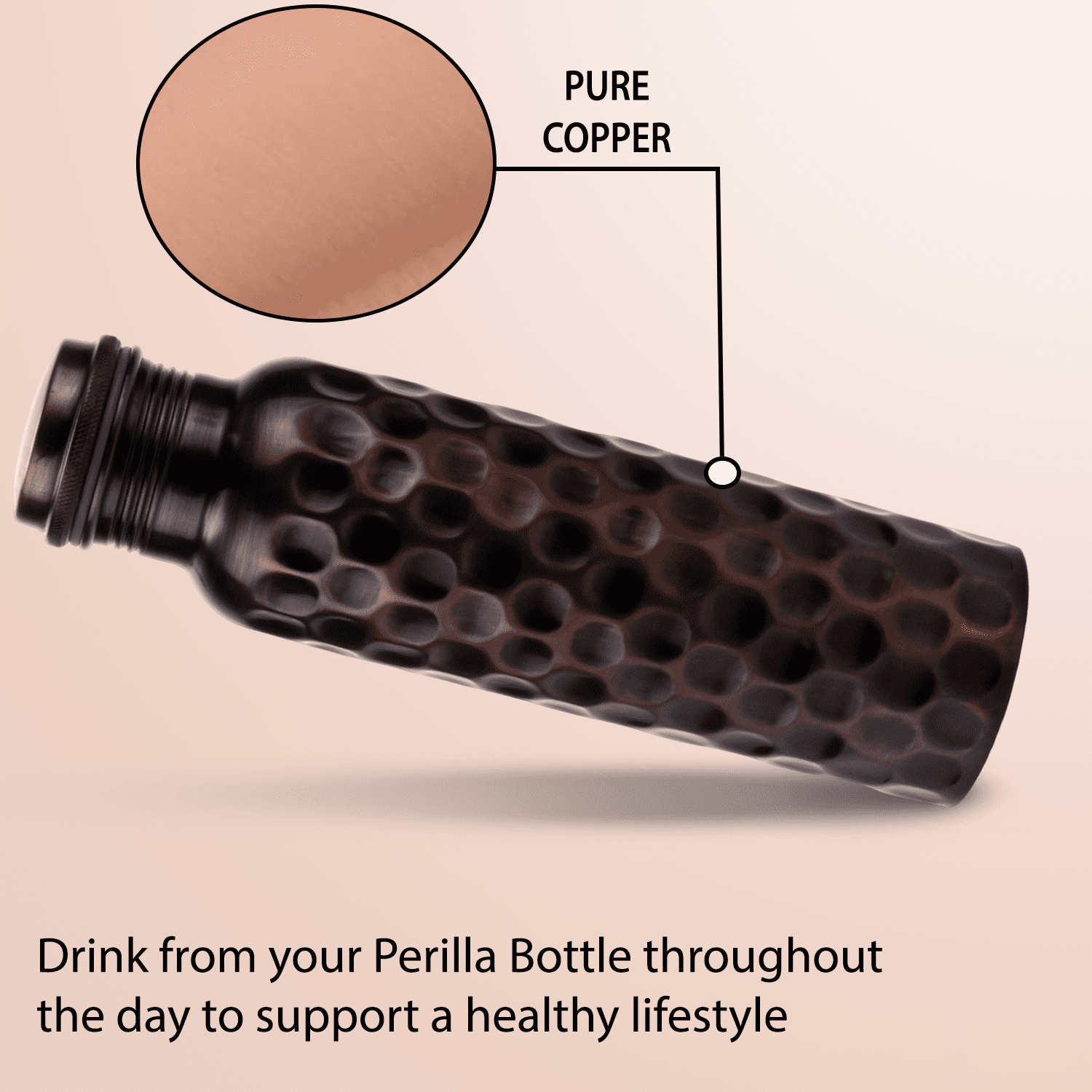 Perilla Home 100% Antique Diamond 1 Litre Pure Copper Bottle With Leak Proof Contains Ayurveda Health Benefits For Drinking Water For Men Women Gym Yoga Travelling Hiking Indoor | Outdoor | Office |