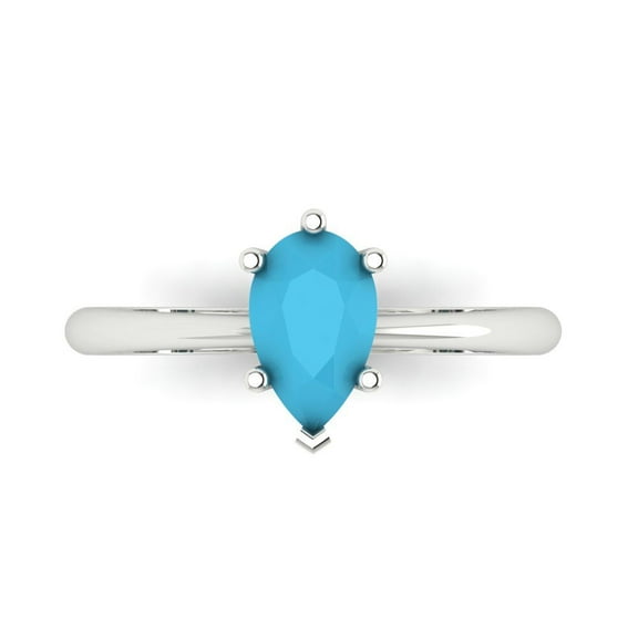 Clara Pucci 14K White Gold 1ct Turquoise Solitaire Ring for Women