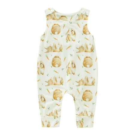 

Guang Cong Baby Toddler Girls Rompers Children Clothes Toddler Easter Sleeveless Jumpsuits Cartoon Rabbit Print Rompers Sizes 6-12 Months