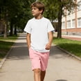 thumbnail image 3 of oelaio Boy's 2 Pieces Clothes Set Cotton Linen Summer Beach Outfits Short Sleeve Henley Shirts and Shorts Vacation Sets for Kids Pink 7 Years, 3 of 6