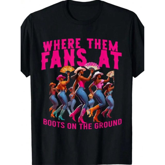 A Pure Cotton Black T-Shirt with a Large Pattern of a Woman Dancing with a Fan, Fashionable and Simple, The Top is Suitable for Summer
