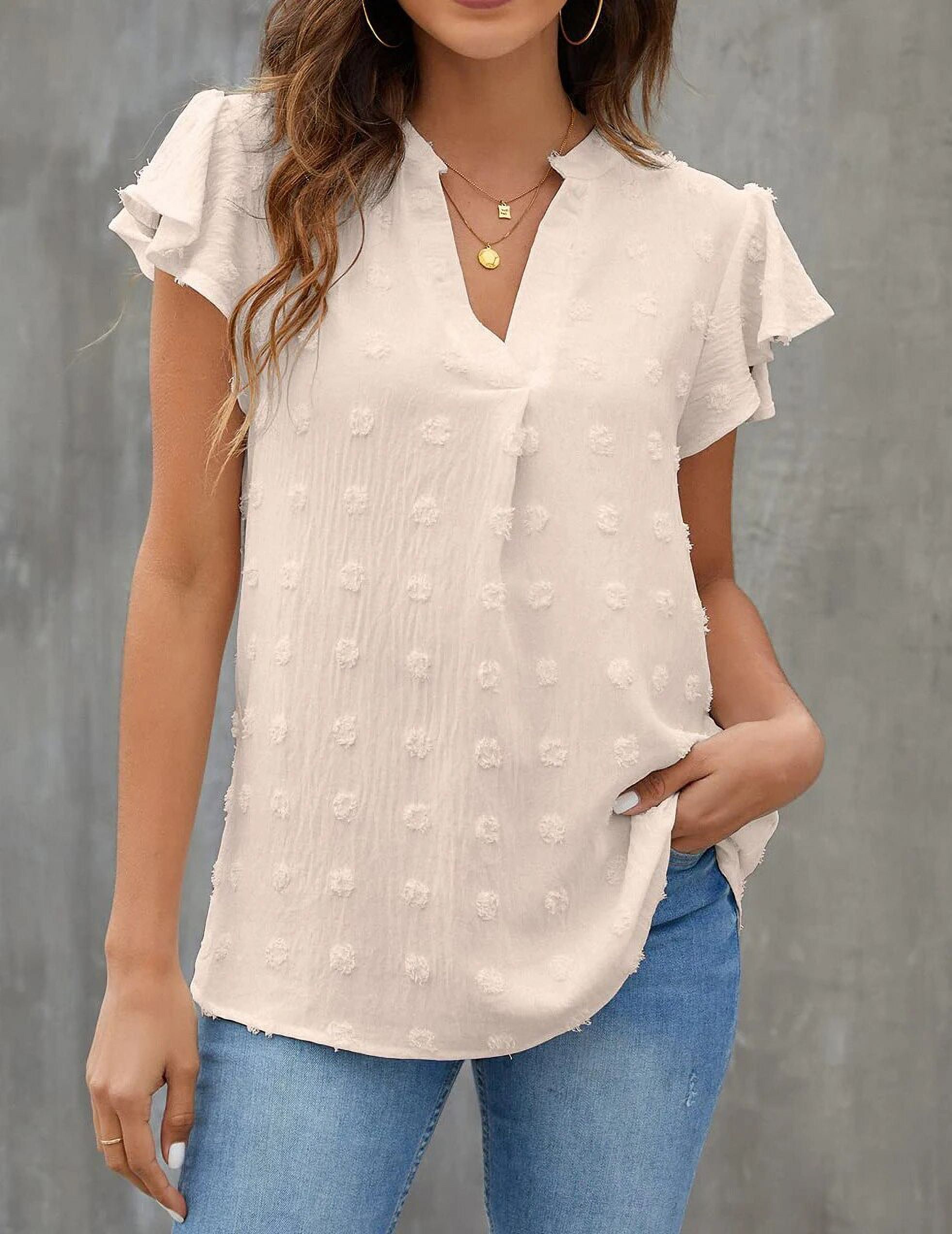 Fantaslook Blouses for Women Dressy V Neck Ruffle Sleeve Summer Tops Casual Flowy Shirts