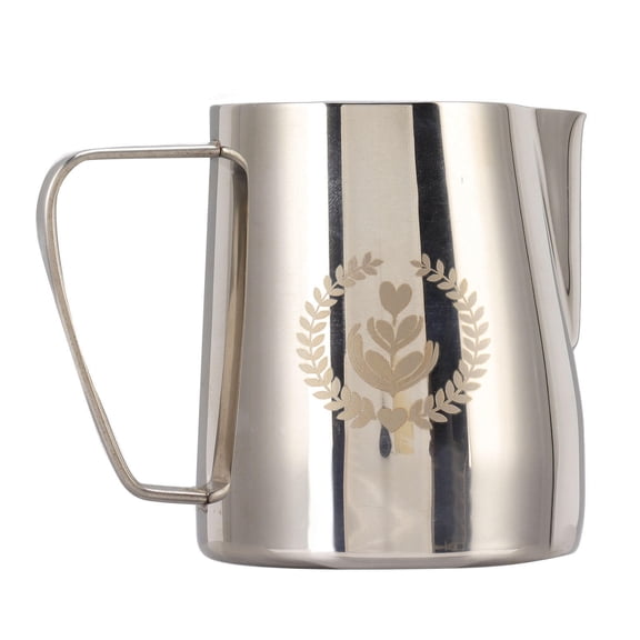 LAZIOEGR 350 ml Stainless Steel Coffee Art Cup – Pointed Mouth, Large Handle, Glossy Finish, Ideal for Milk Frothing