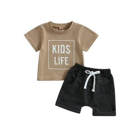 

Bagilaanoe 2pcs Toddler Baby Boys Short Pants Set Short Sleeve Letter Print T-shirt Tops + Shorts 6M 12M 18M 24M 3T Kids Casual Summer Outfits