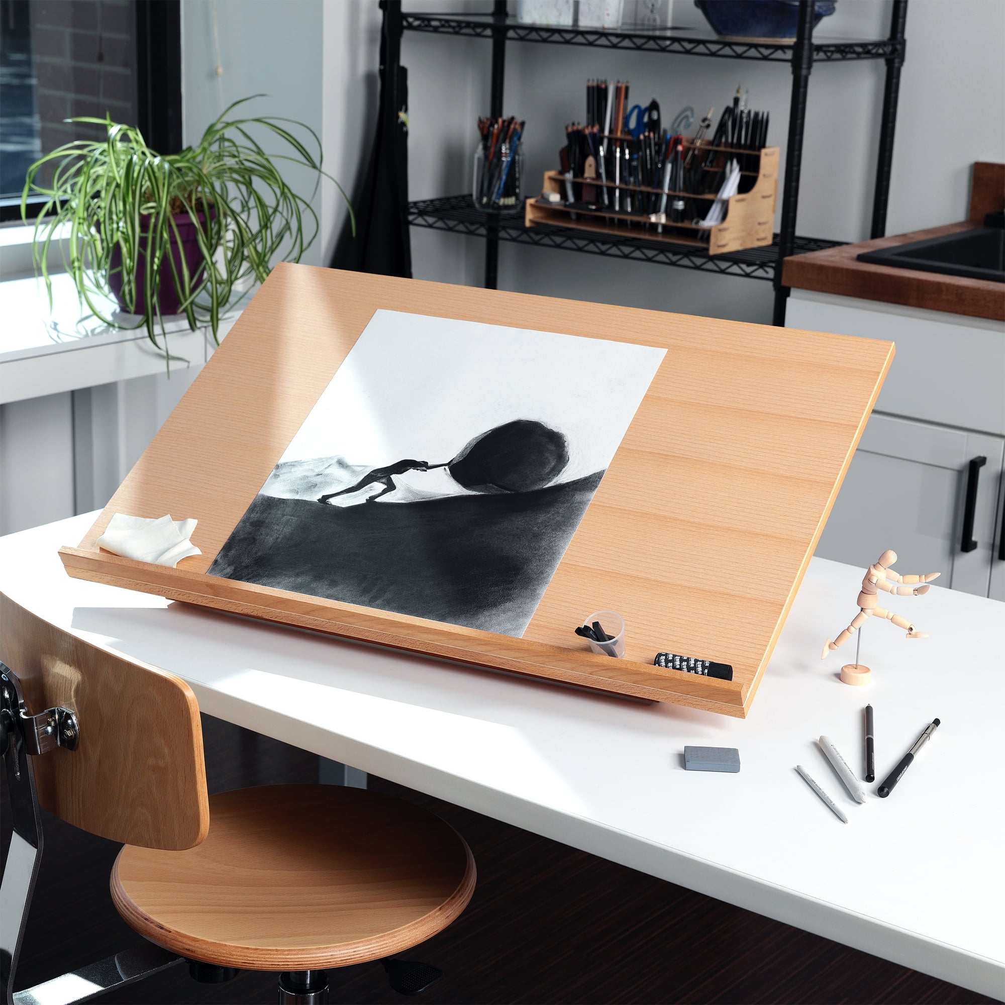 SoHo Urban Artist Extra Large 19.75" x 29.5" Adjustable Portable Drawing Board Stand Easel, 5 Positions, Natural BeechWood Finish