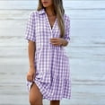thumbnail image 5 of SAWOBUUN Womens Summer Gingham Shirt Dress Casual Short Sleeve V Neck Button Tiered Mini Dress Casual Plaid Dress, 5 of 7