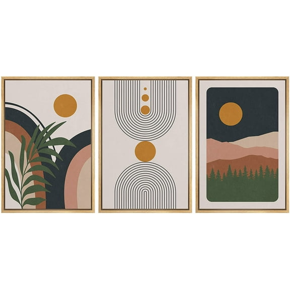 wall26 Framed Canvas Print Wall Art Set Geometric Mid-Century Plant Planet Landscape Nature Abstract Illustrations Modern Art Bohemian Decorative for Living Room, Bedroom, Office - 16"x24"x3 Natural
