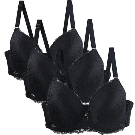 Pavied Minimizer Bras Bralettes for Women Feelingirl Bra Pack Of 3 Set Lace Up Bra Set Comfortable Lace Bra With Adjustable Straps Elegant Underwear Seamless Bras Womens Bras Black 85D